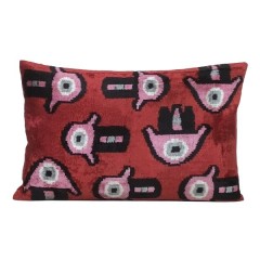 VELVET IKAT PILLOW COVER RED PURPLE HAT Q12 